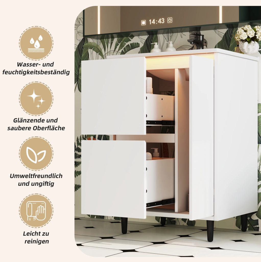 Mobile bagno freestanding con lavabo in ceramica e doppio cassetto