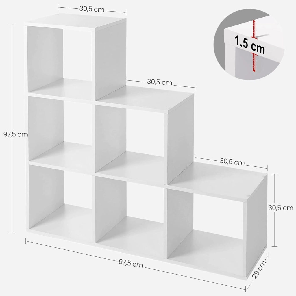 VASAGLE Libreria, Scaffale per scale, divisorio divisorio, armadio a 6 scomparti, per ufficio, soggiorno, camera da letto, bianco LBC63WT