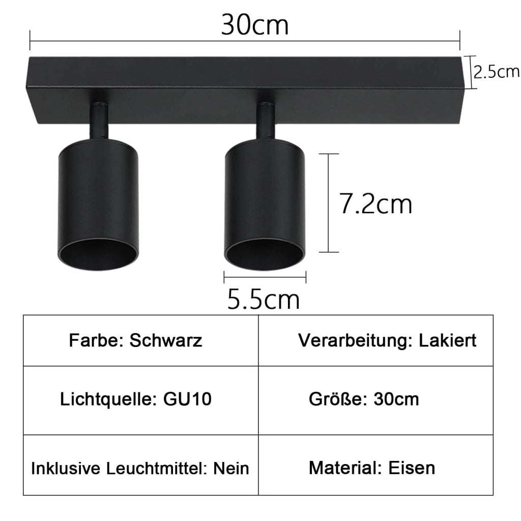 ZMH Faretto da soffitto neri 2 luci GU10 max 25W rotativi 350° industriali anche parete per corridoio salotto