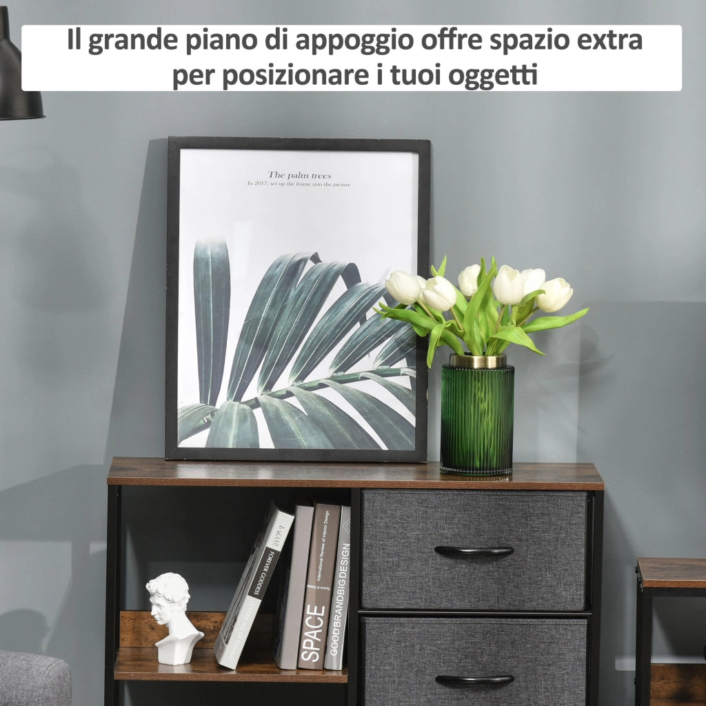 EasyComfort Mobile Cassettiera Multiuso con 3 Cassetti Pieghevoli in Tessuto, Arredamento Soggiorno e Camera, 80x29x71cm, Grigio Scuro