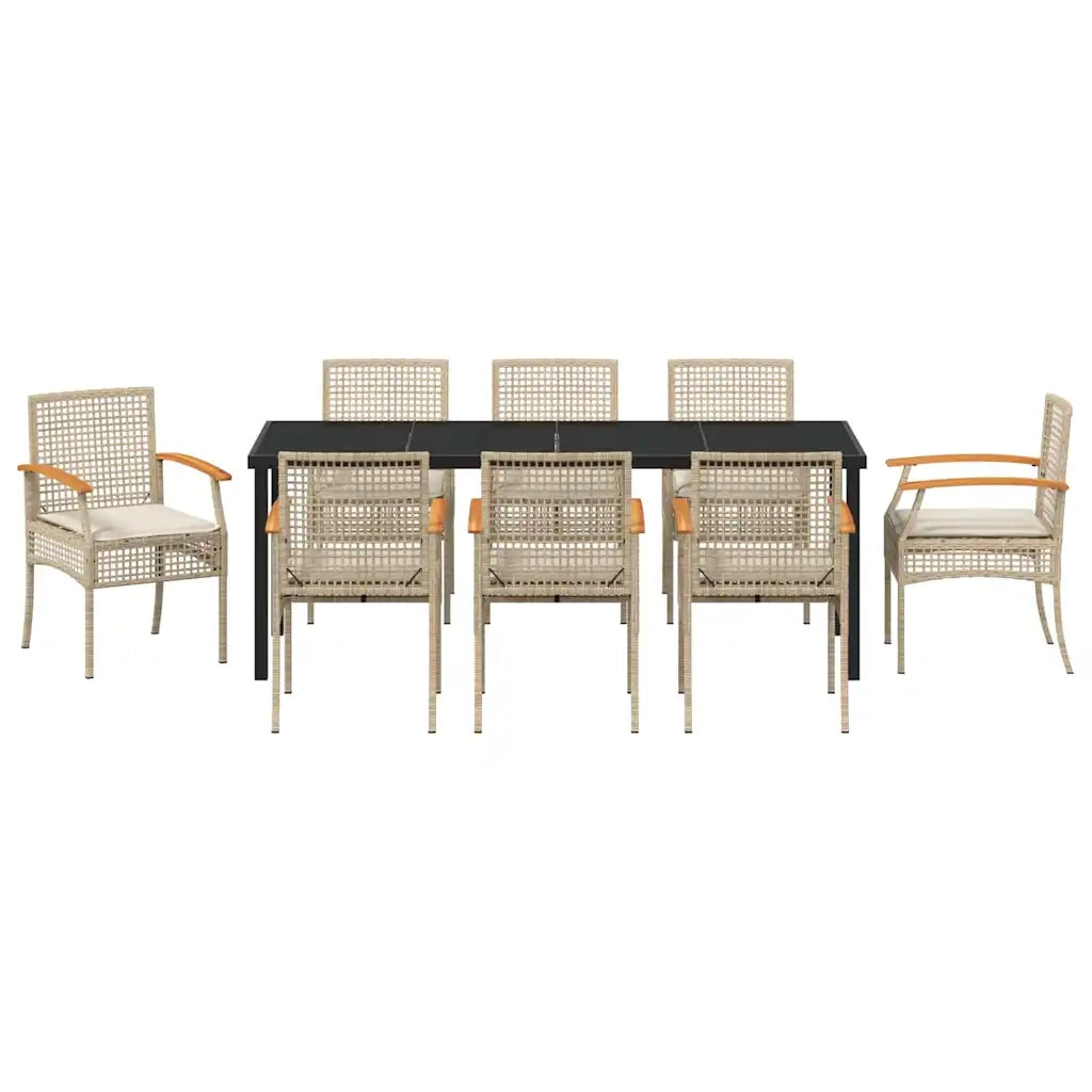 Set da Pranzo per Giardino 9 pcs Beige e Nero Rattan 3380833