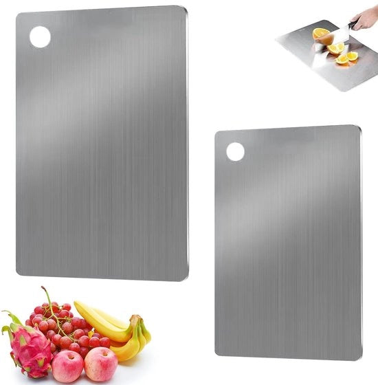 Piastra di taglio in titanio - Piastra di taglio bifacciale - 2 pezzi - Leggera - Acciaio inossidabile - 30 x 20 cm / 24 x 15 cm - Piastra di taglio per cucina