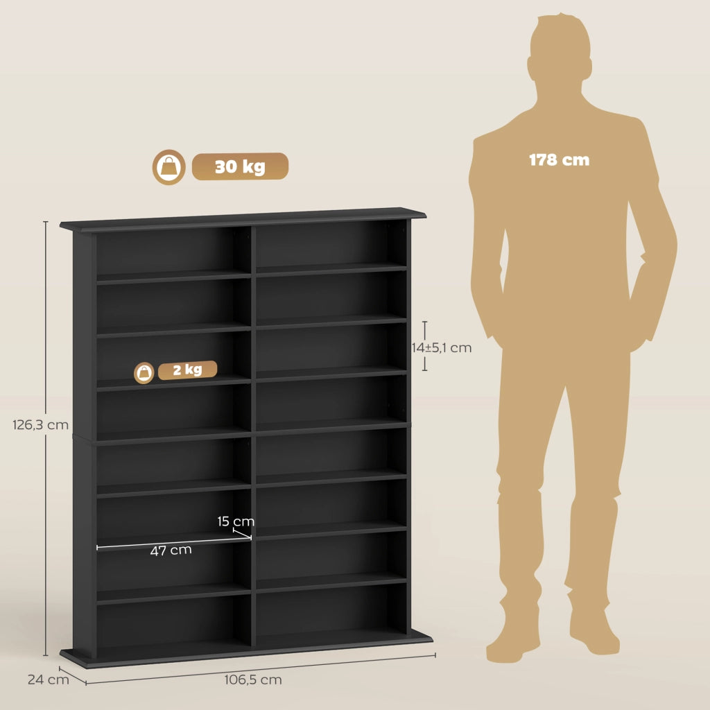 Libreria per CD DVD ¨C Xylo ¨C 16 scomparti 12 ripiani regolabili nero 720 CD 396 DVD Blu-ray