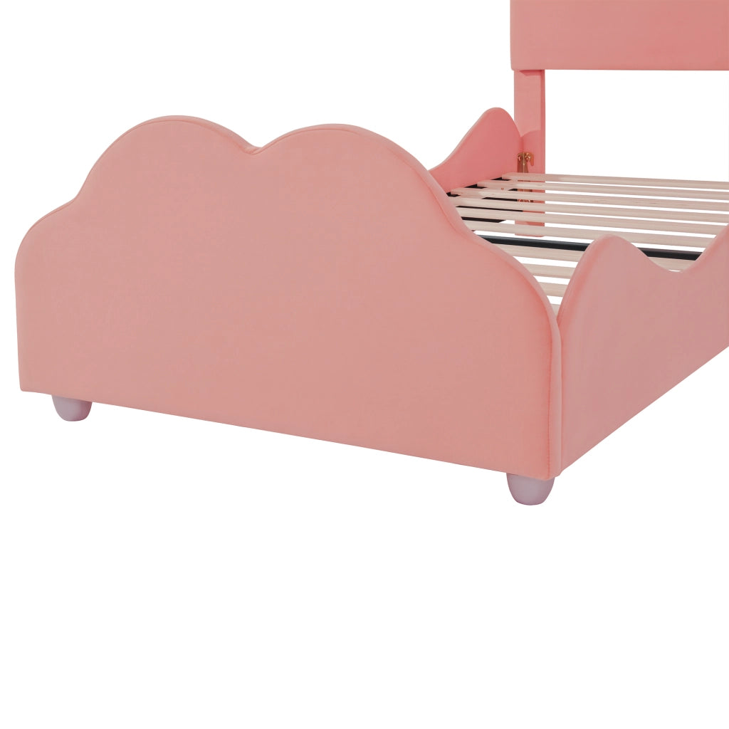 Letto per Bambini 90x200 cm; Letto Singolo con Sponda e Testiera Regolabile; in Velluto Rosa