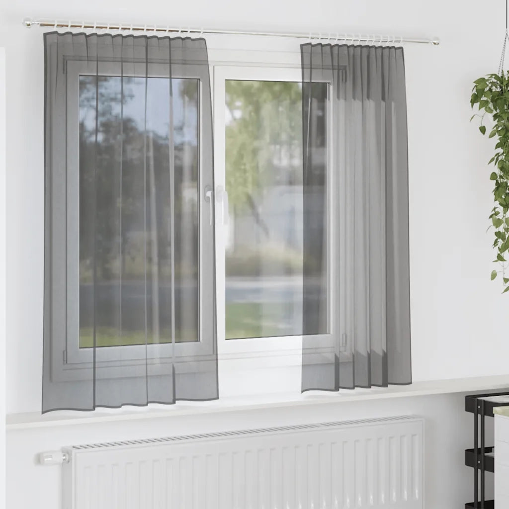 Tende in Voile con Tasche per Aste 2 pz Grigio Scuro