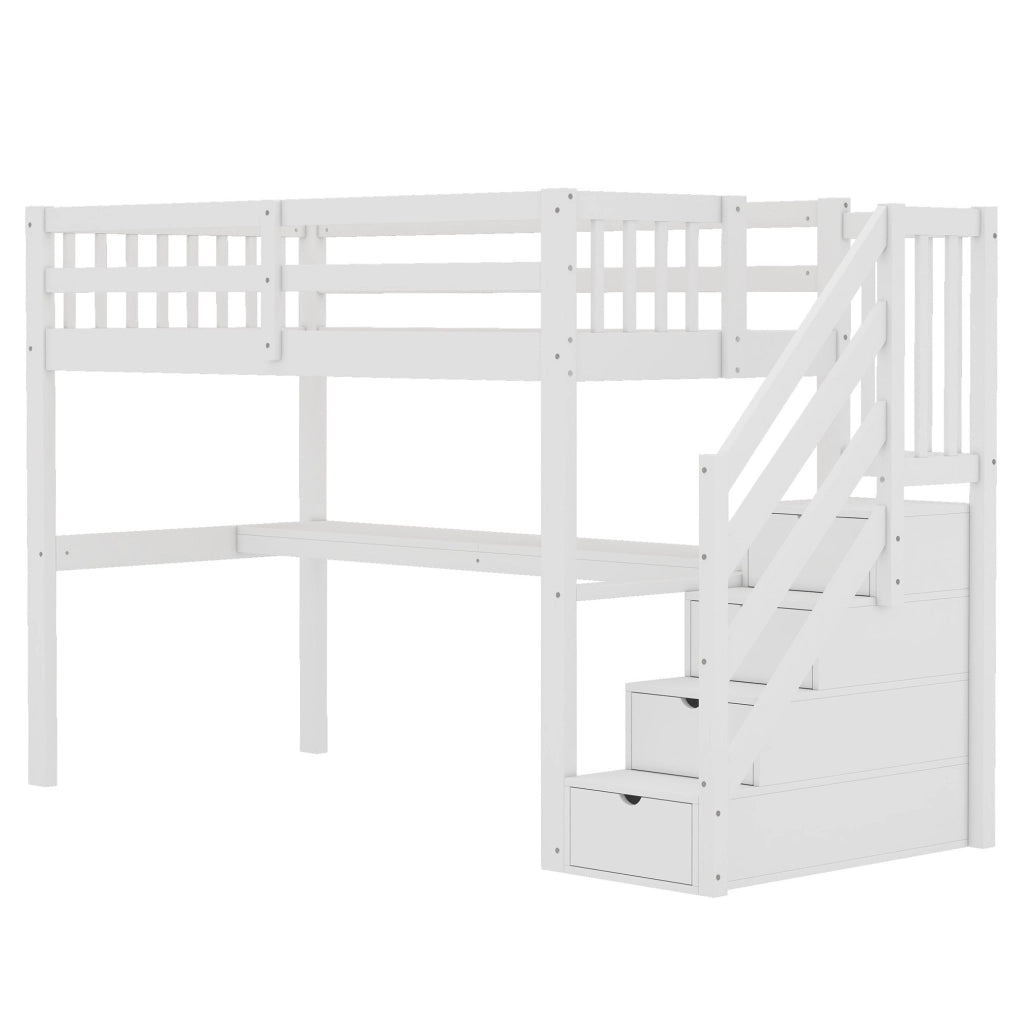 Letto a castello bianco in pino con scrivania e cassetti portautensili 90x200 cm