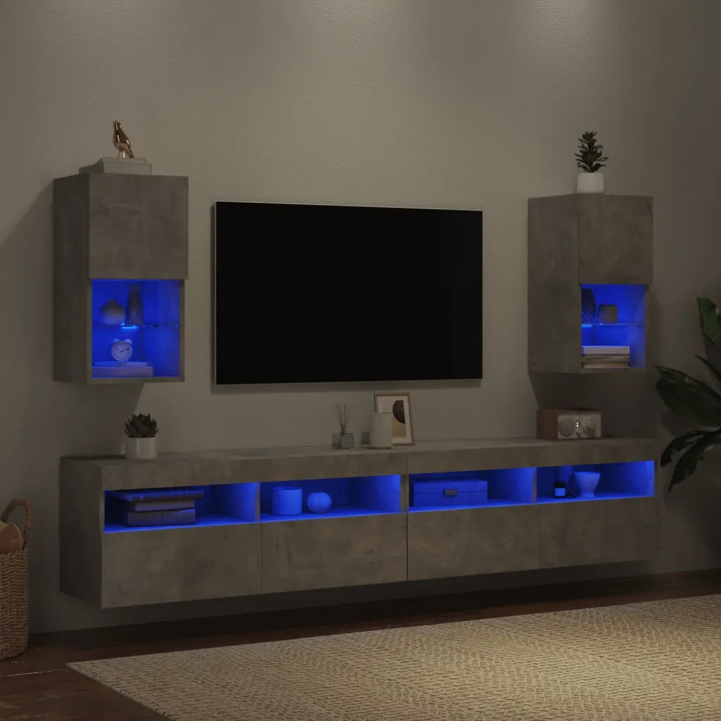 Mobili TV con Luci LED 2pz Grigio Cemento 30,5x30x60 cm 836994