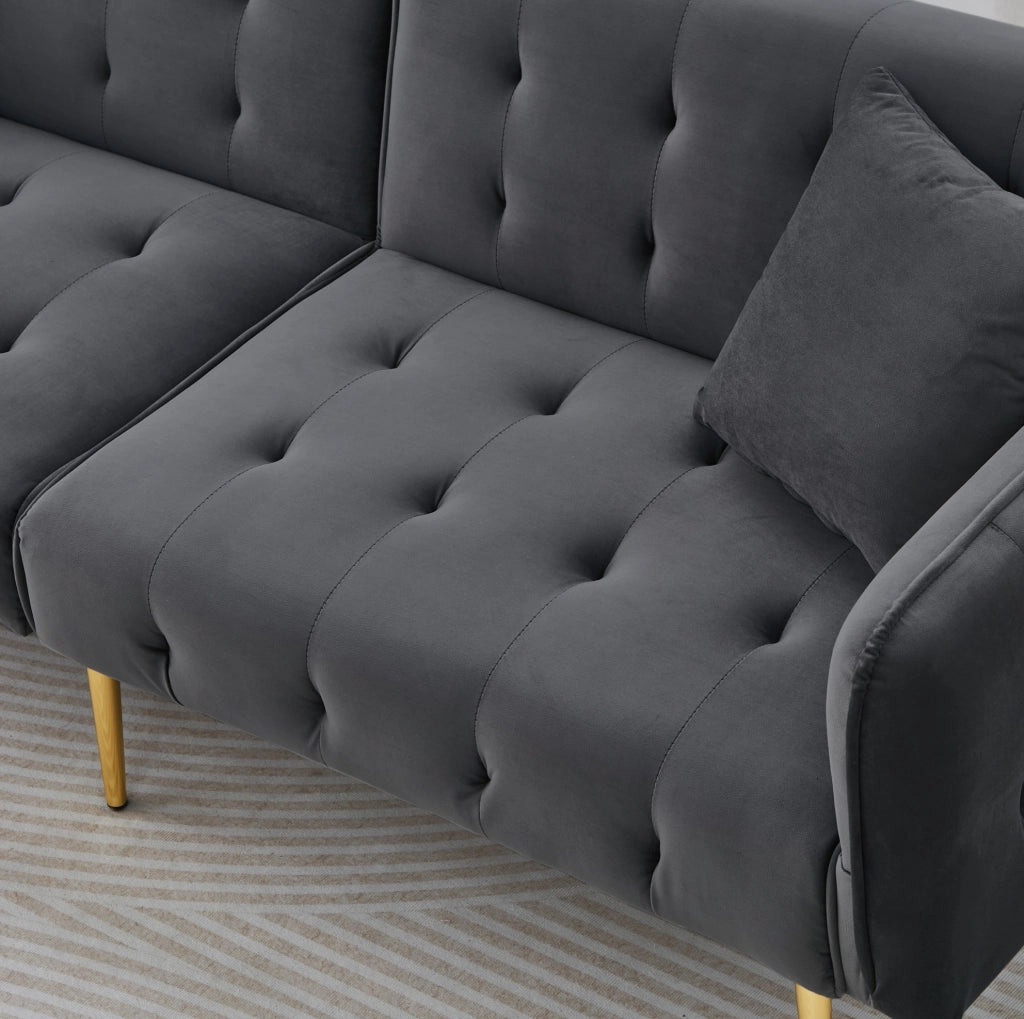 Divano letto 2 posti trasformabile 215x81;5 cm in velluto grigio antico con schienale regolabile