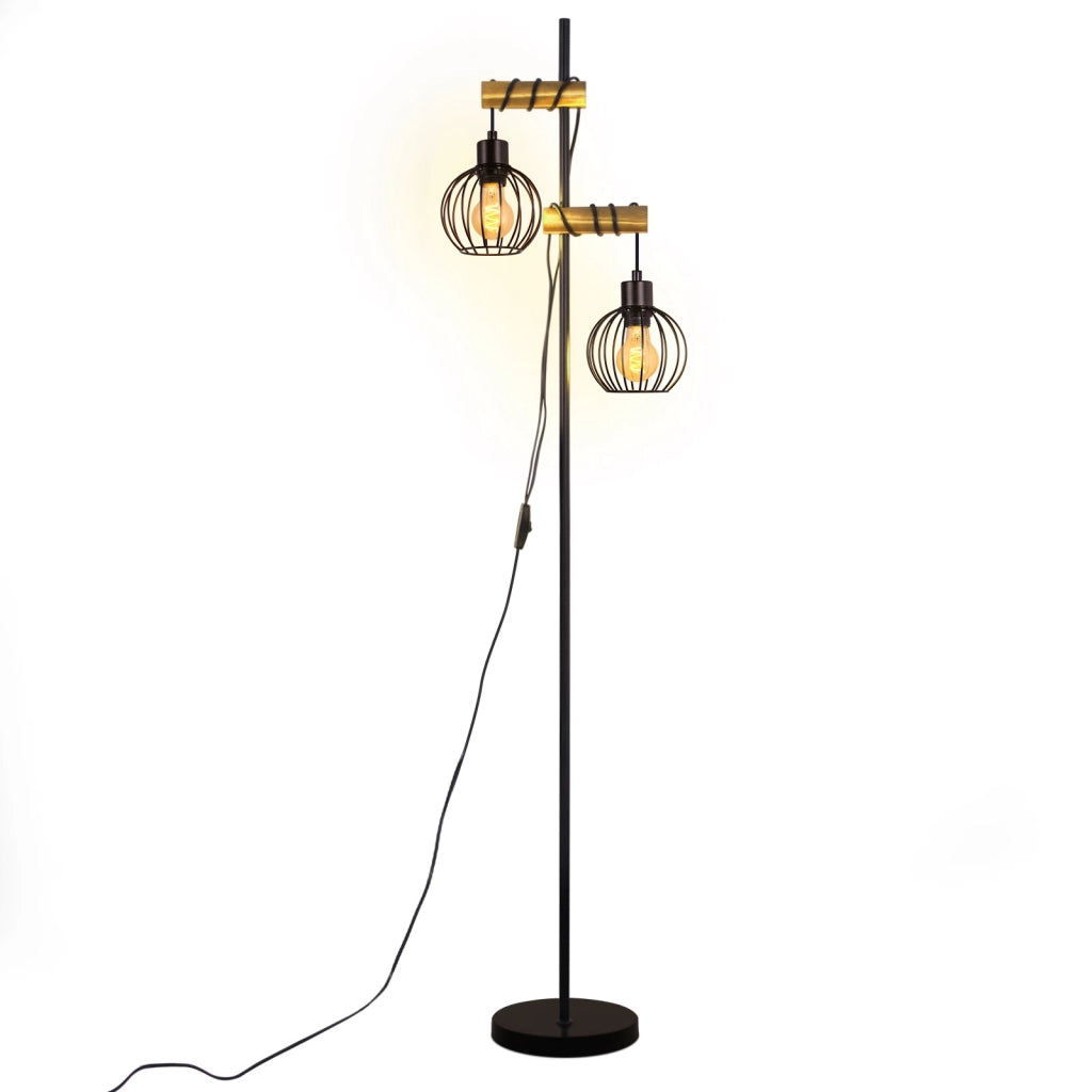 ZMH Lampada da terra nera 2 luci E27 metallo industriale vintage 151cm senza lampadina
