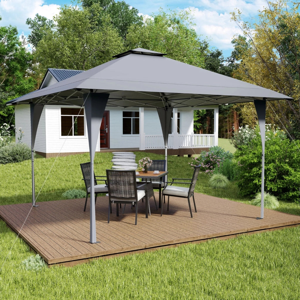 Tenda da gazebo con tetto ventilato e borsa per il trasporto, Riparo istantaneo regolabile 390 x 390 cm Grigio-Gazebo