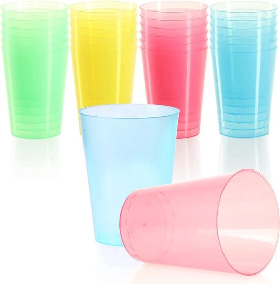 24 bicchieri di plastica riciclabili per feste, campeggi e viaggi - riciclabile e lavabile in lavastoviglie - plastica in vetro simulato [scelta varia]