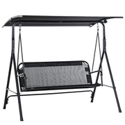 DONDOLO DA GIARDINO TERRAZZA 3 POSTI CON TETTUCCIO PARASOLE REGOLABILE, METALLO E TEXTILENE NERO 172X110X155CM