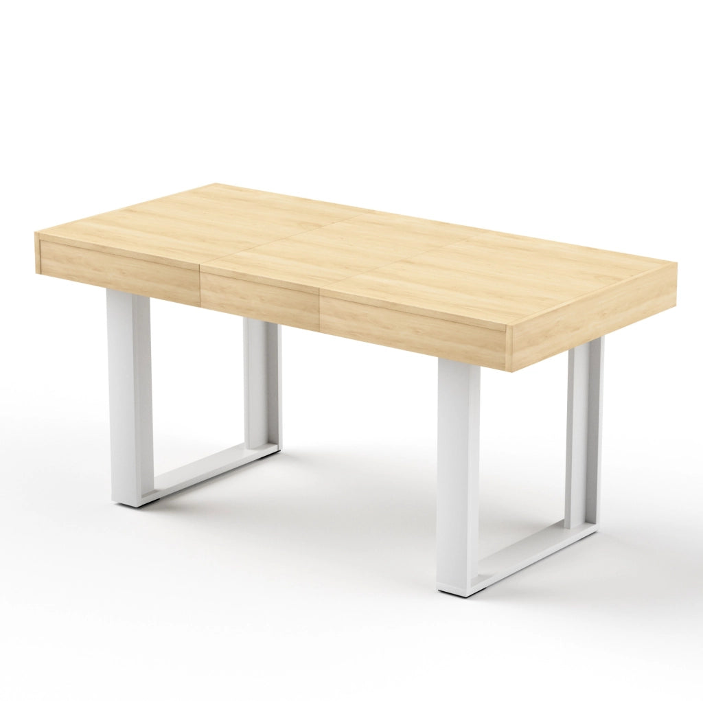 Tavolo da pranzo allungabile 120-160 cm per 8 persone in pannello truciolare naturale e bianco