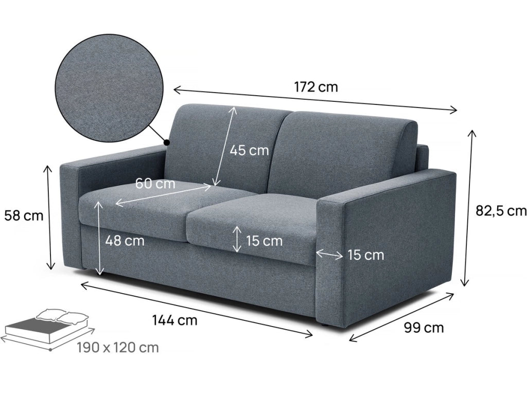 Divano trasformabile in tessuto express "Diana" - letto 120 cm - 2 posti - Grigio