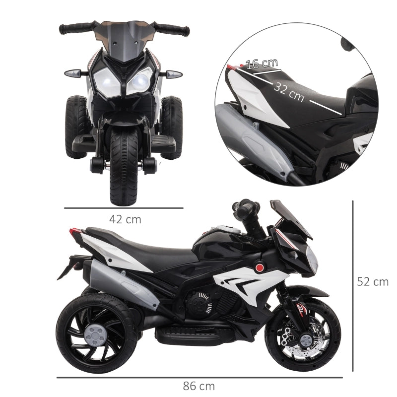 Motocicletta elettrica per bambini, con luci e suoni, 3 km/h, ricaricabile, in plastica e metallo, colore nero/bianco