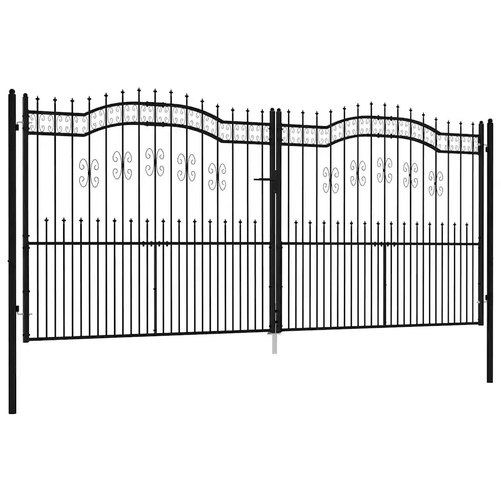 Cancello per recinzione con punta a lancia nero 406x175 cm in acciaio verniciato a polvere 151103