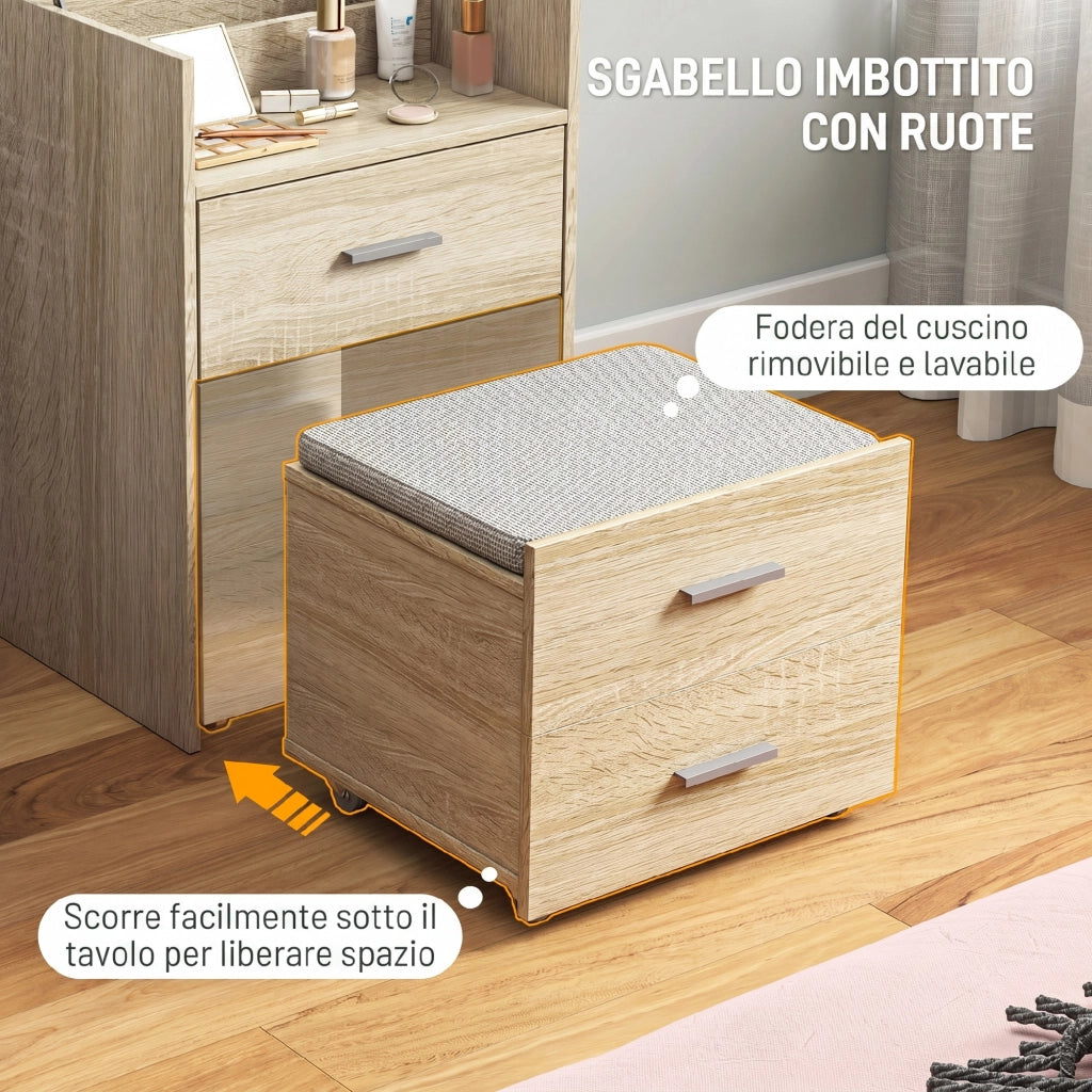 Tavolo da trucco con specchio a ribalta e cassetti ¨C zephmum ¨C Legno, effetto lino
