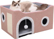 Casa per gatti pieghevole per gatti interni - Casa per gatti anti ansia cubo con cuscino a scacchi - Appartamento per gatti carino rifugio con cuscino morbido (rosa M)
