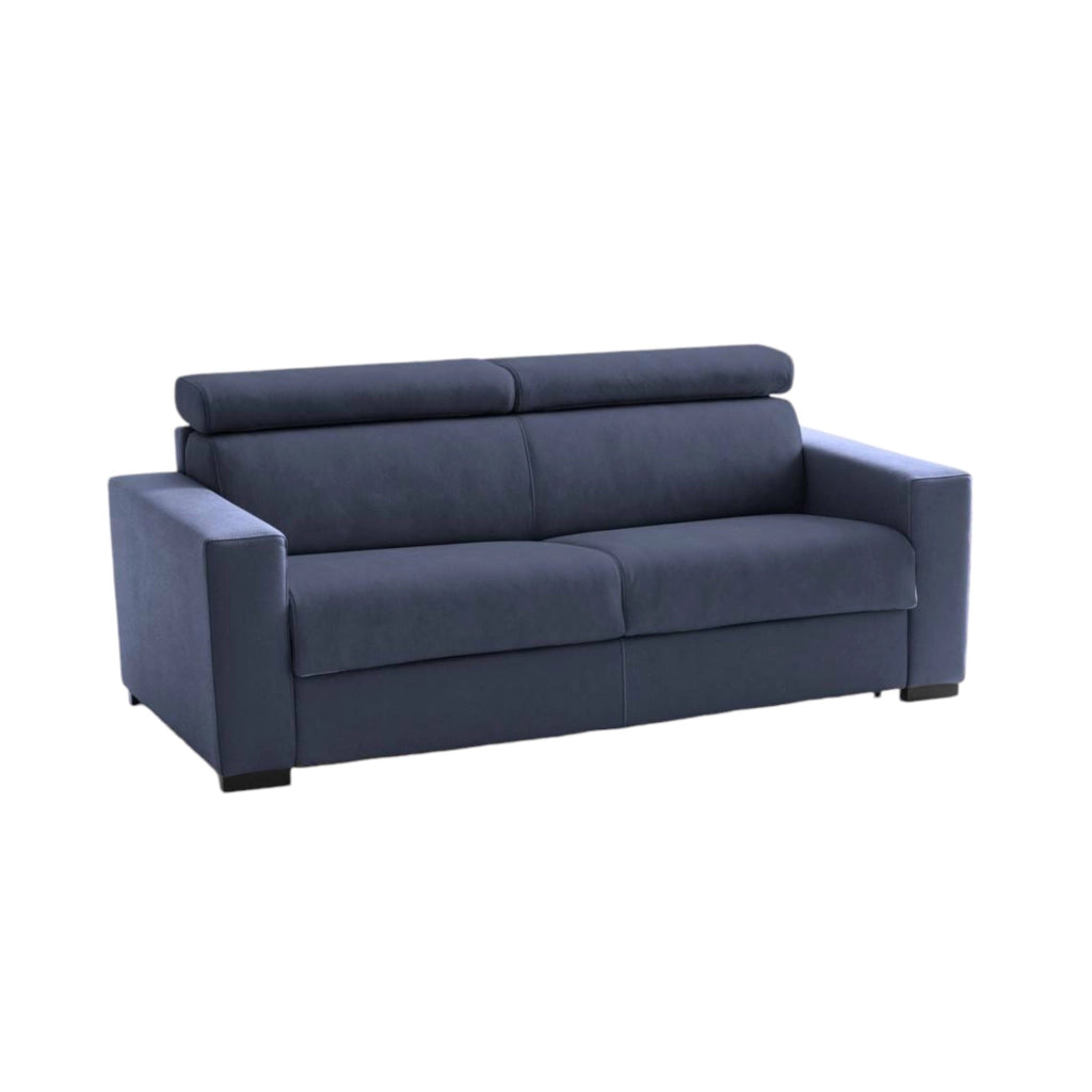 Divano fisso Matrice, Divano a 3 posti, Made in Italy, SofÒ  Soggiorno, in tessuto imbottito, con poggiatesta regolabili e Braccioli standard, cm 220x95h85, Blu