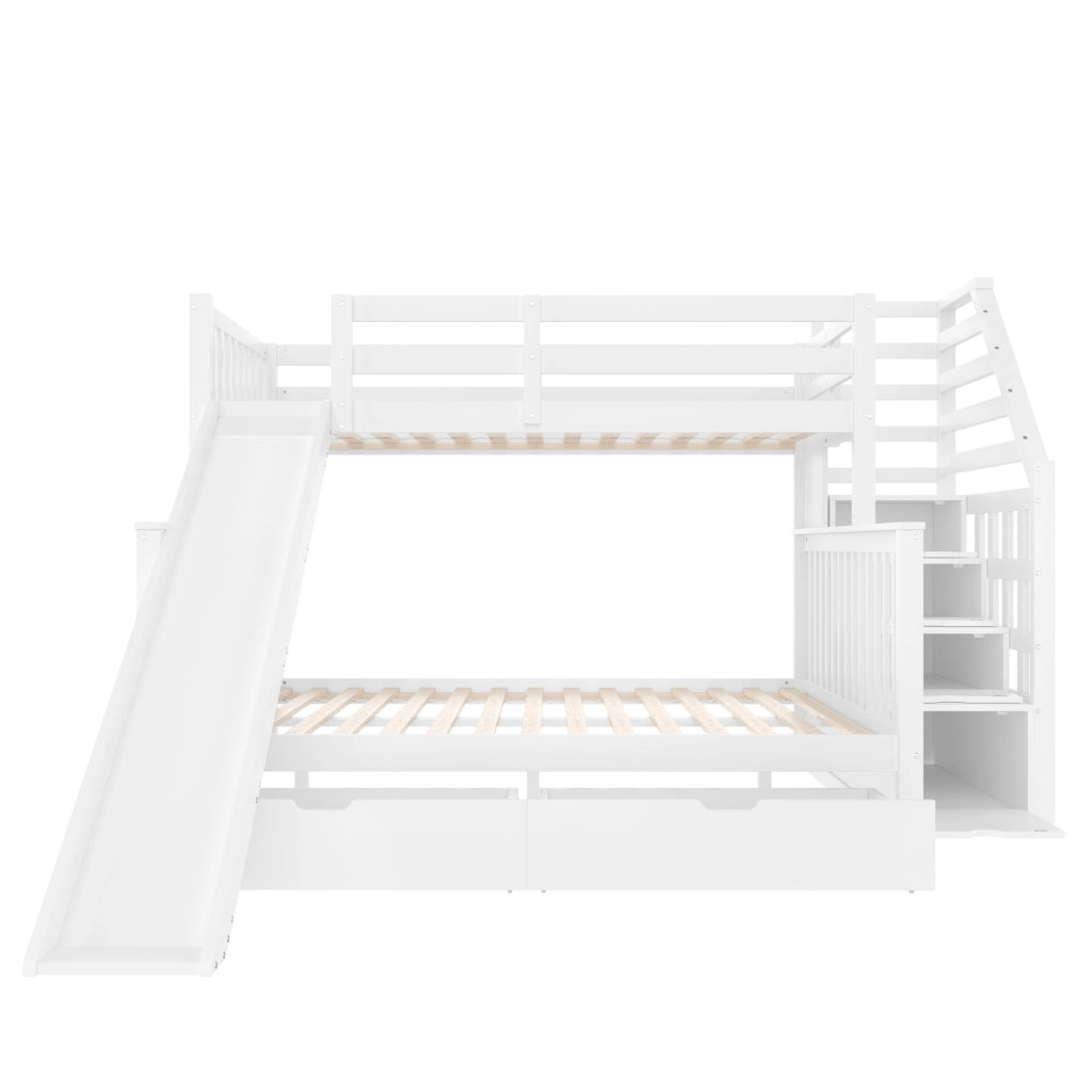 Letto a castello con scivolo e cassetti in pino 90x200 su 140x200