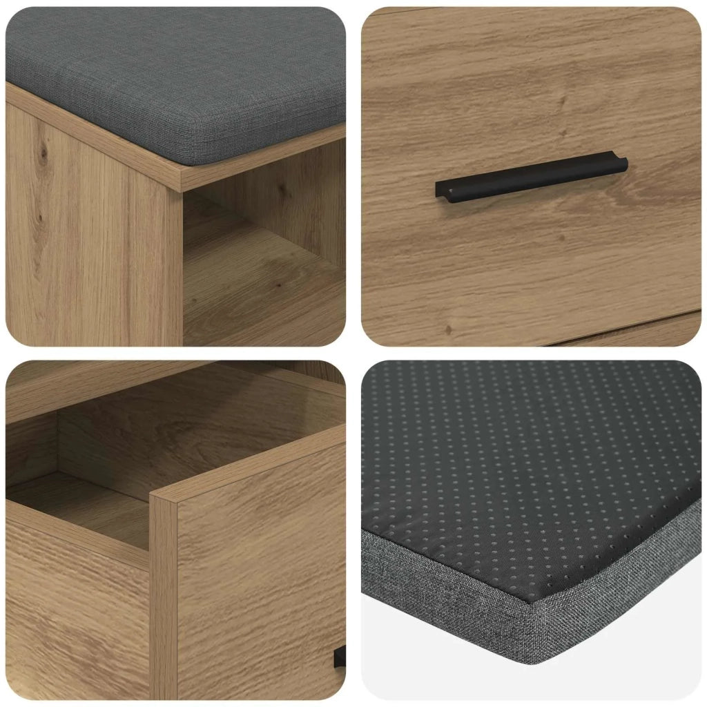 Panca per scarpe con cuscino Rovere Artigianale 60 x 38 x 46 cm 906073
