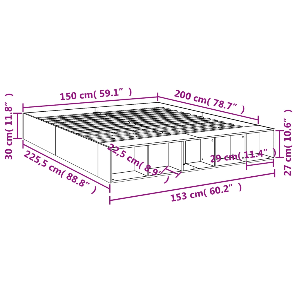 Letto matrimoniale | Letto per adulti | Giroletto Bianco 150x200 cm in Legno Multistrato