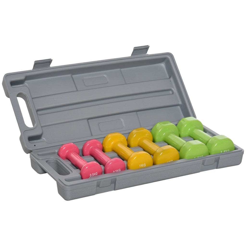 Set 6 Manubri Pesi con Valigetta da 0.5kg 1kg 1.5kg in Acciaio e PU