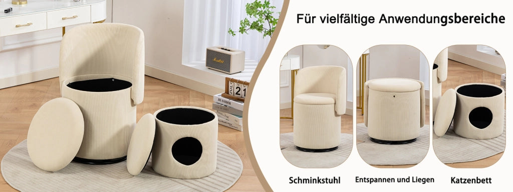 Sgabello imbottito girevole a 360° con contenitore integrato per camera da letto e sala da pranzo