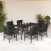 Set da Pranzo da Giardino 7 pz Nero con Cuscini in Polyrattan