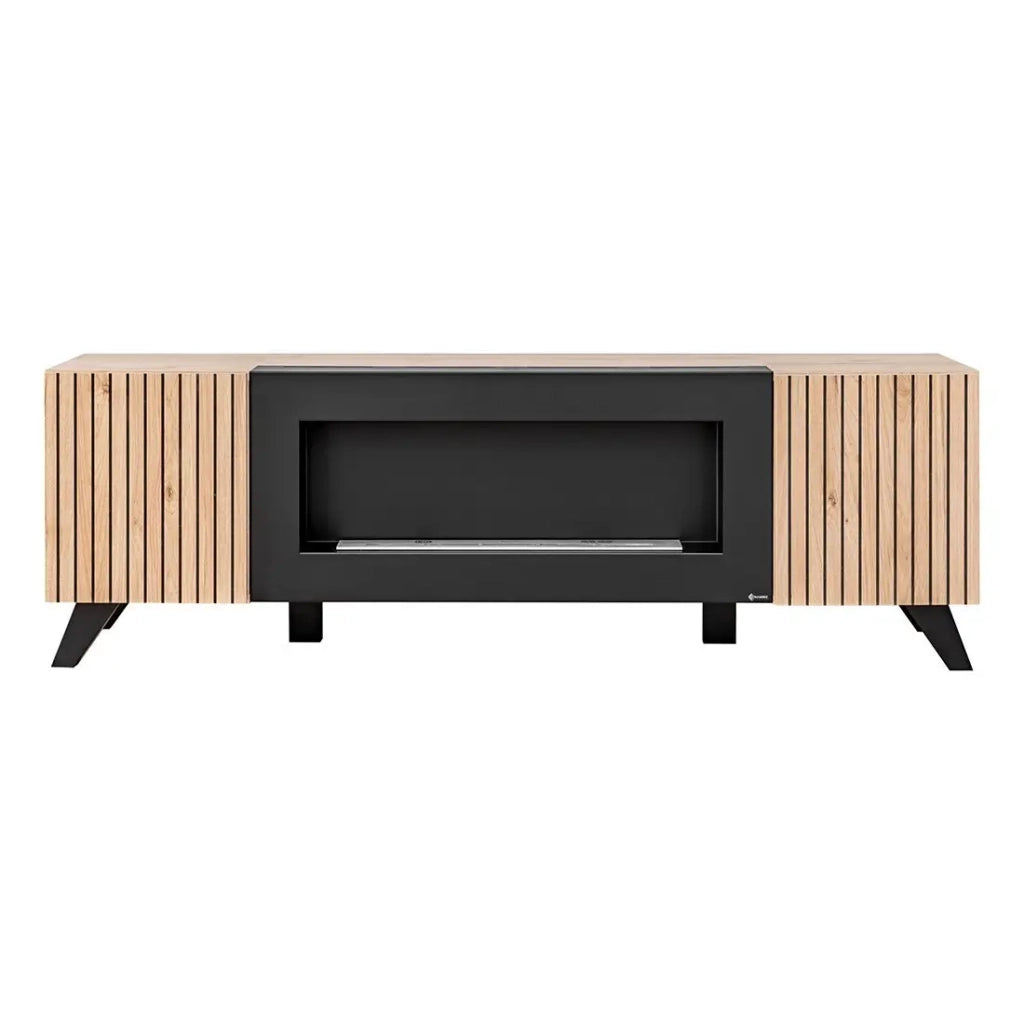 Mobile TV design con camino decorativo color rovere e nero collezione NIELSEN.
