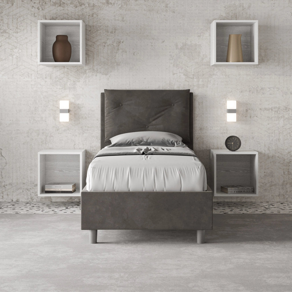 BS COM Letto singolo contenitore imbottito 80x210 microfibra grigio