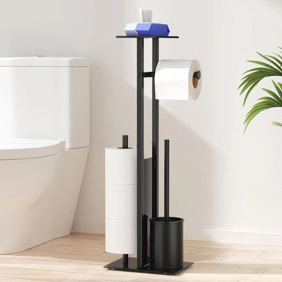 Toiletpapier holder moderno con spazzola WC e piastra vetrata - Acciaio inossidabile e nero opaco