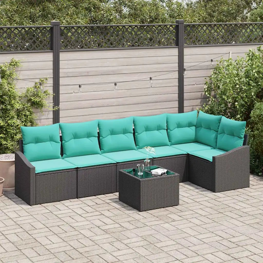Set di divani con cuscino 7 pcs Nero polyrattan