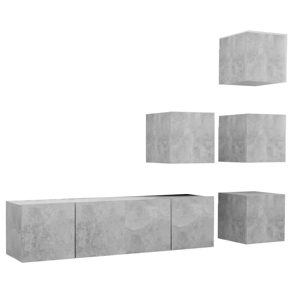 Set di Mobili Porta TV 6 pz | Armadietto TV | Mobile Porta TV Grigio Cemento in Legno Multistrato