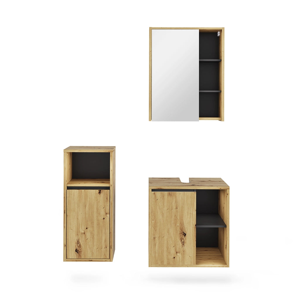 Vicco Set di mobili da bagno Artigiano/grigio 3 parti