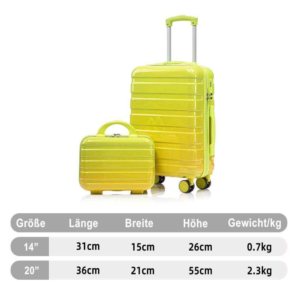 Set composto da due valigette girevoli in PC da 14"/20" con lucchetto a combinazione e trousse per cosmetici da 14" (verde)