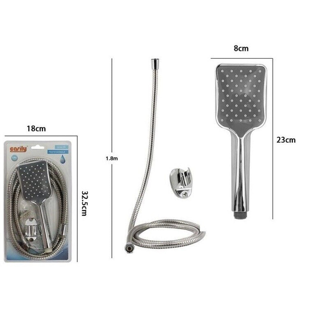 Trade Shop - Kit Doccetta Doccino Soffione Rettangolare Doccia Bagno Con Laccio 1,8mt Staffa 69314 -