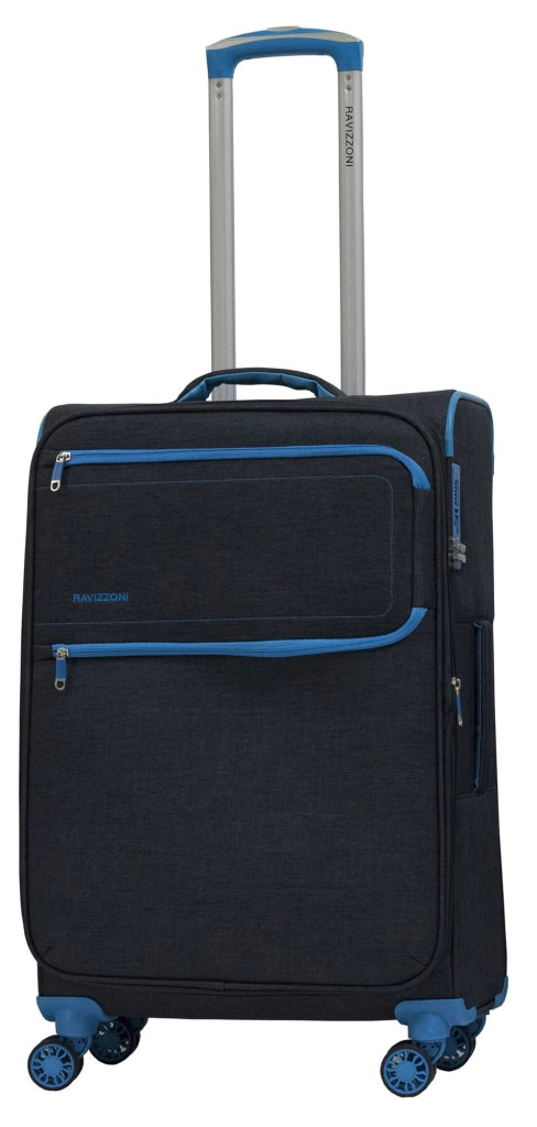 Set 3 Valigie Trolley Morbide in Poliestere 4 Ruote TSA Ravizzoni Nettuno Nere