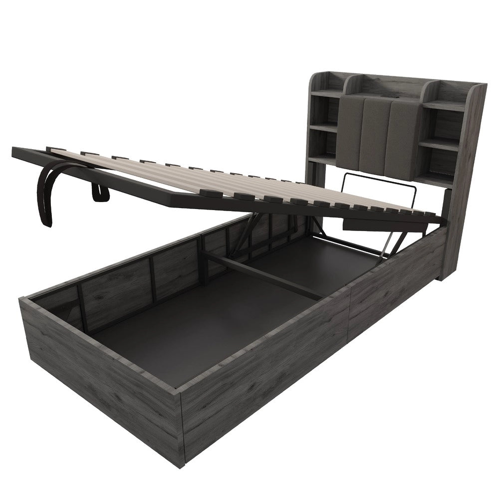 Letto Singolo Contenitore in Legno con Testiera e USB ¨C MINIMAL ¨C Grigio 90x200