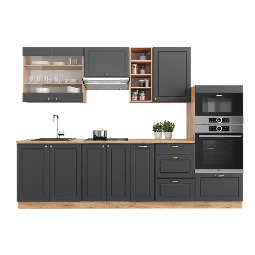 Cucina componibile Fame-Line Antracite rustico/Rovere dorato 280 cm, PL Rovere Vicco