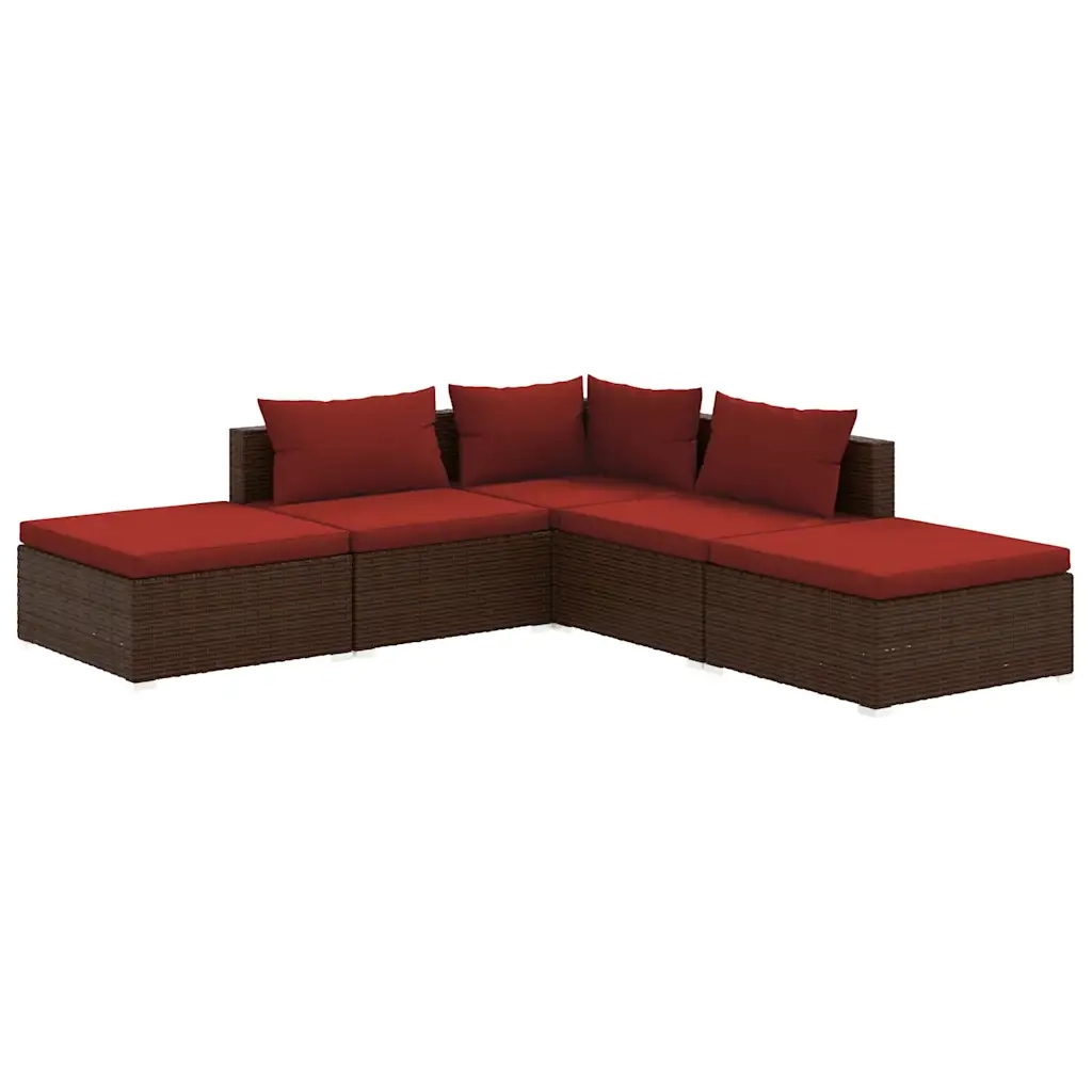 Set Divani da Giardino 5 pz con Cuscini in Polyrattan Marrone cod mxl 44475