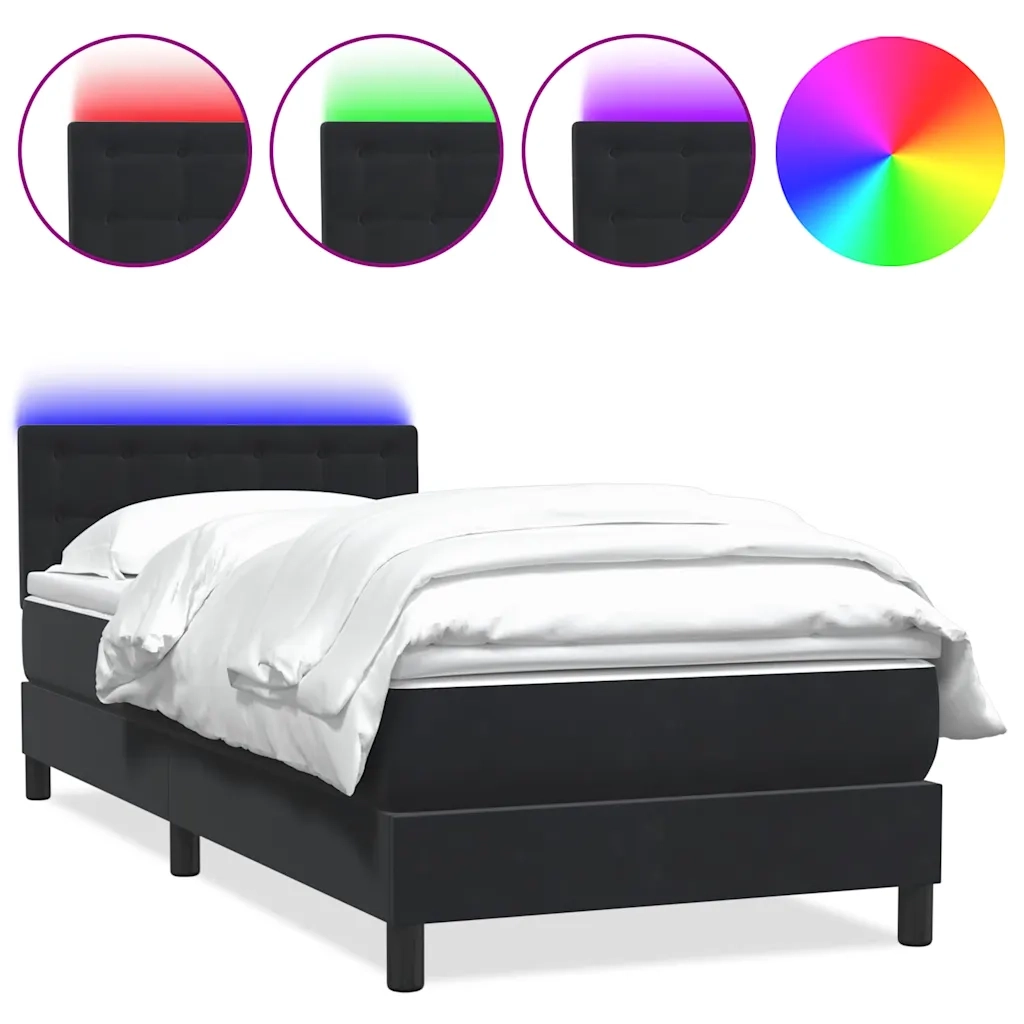 Letto a Molle con Materasso e LED Nero 90x210 cm in Velluto 3317249