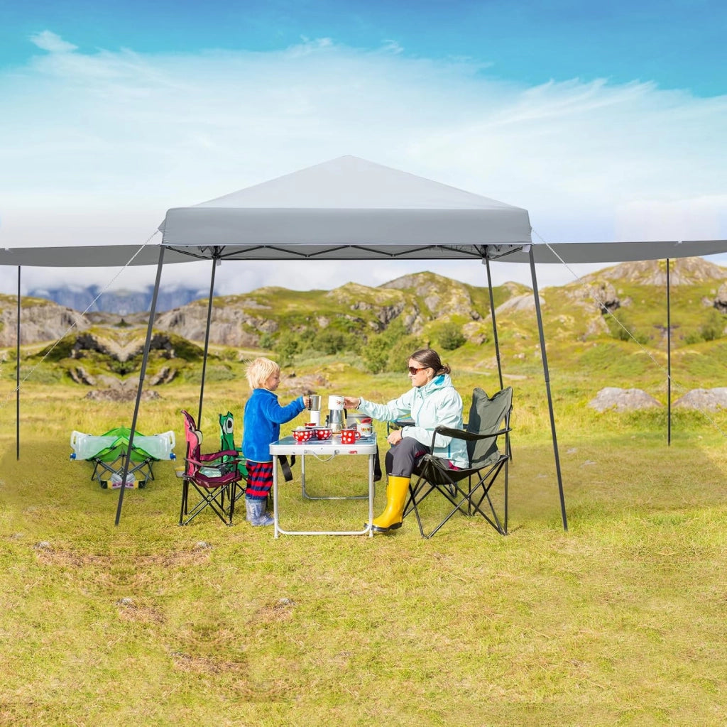 Tenda Pieghevole 3X3, 2 Pareti Laterali Rimovibili con Cerniera, Design Pop-up per Gazebo da Giardino, Borsa Portatile con Ruote, Altezza Regolabile, Grigio