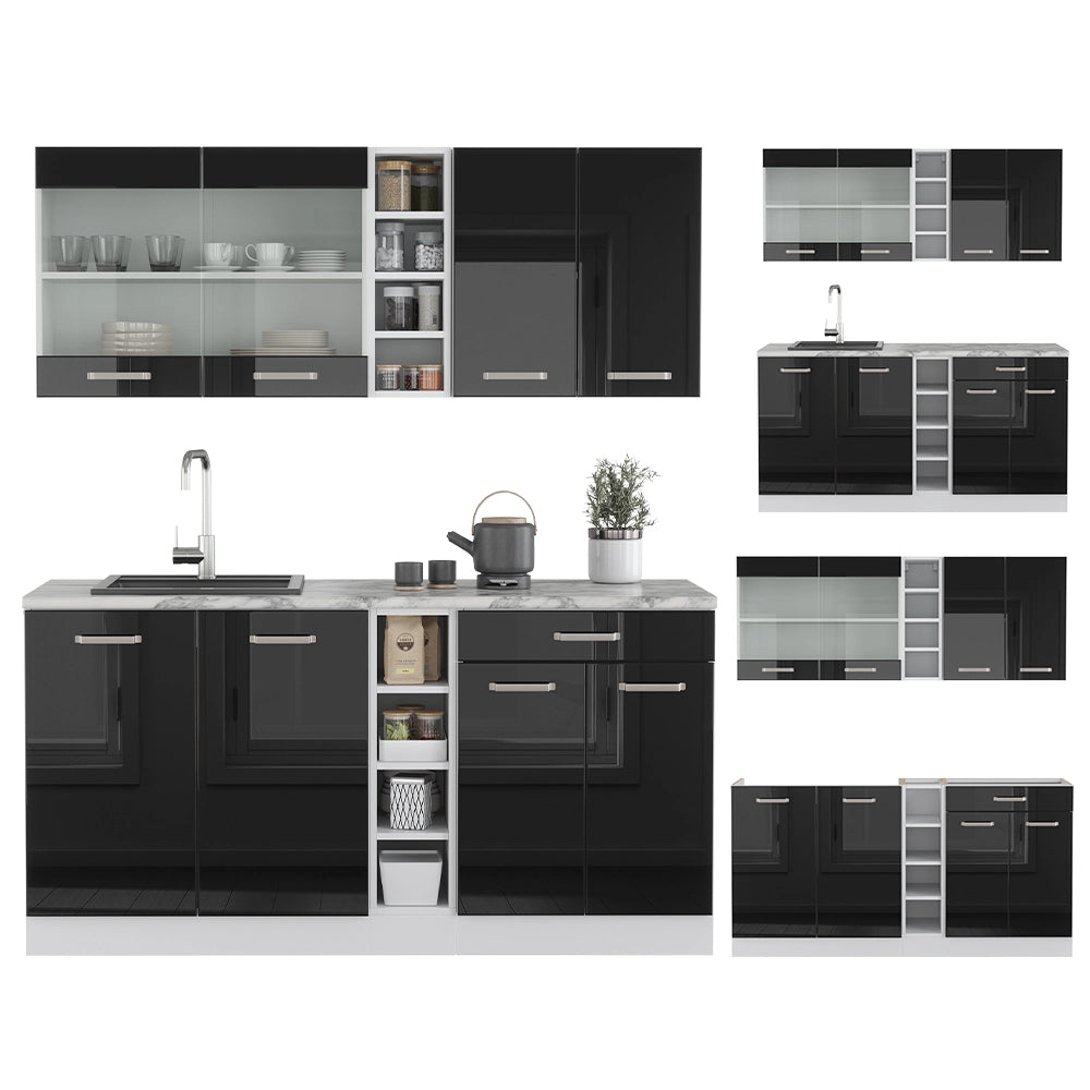 Vicco Cucina monoblocco Nero lucido/bianco 160 cm Senza piano di lavoro