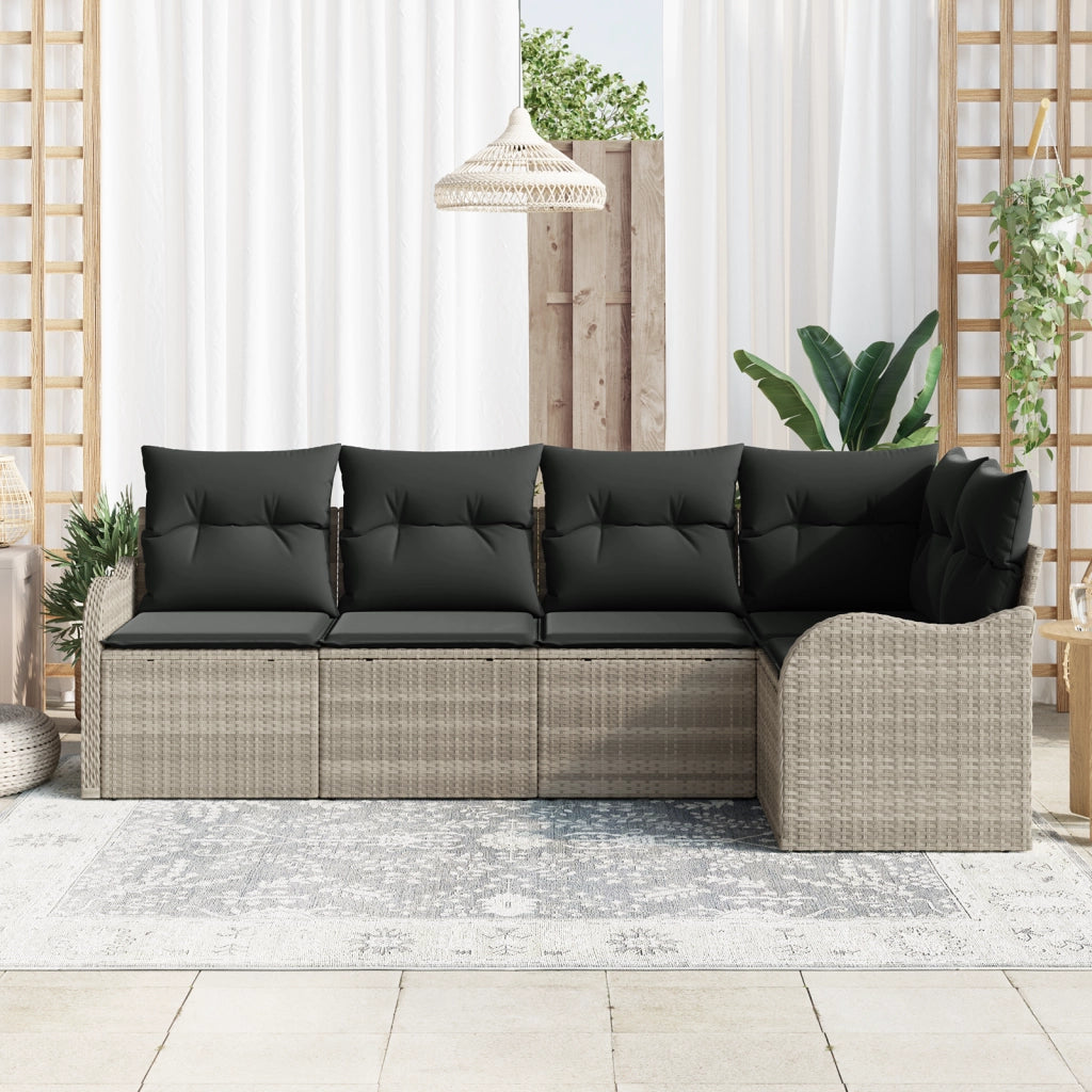 Set di divani da giardino  5 pezzi con cuscini in polyrattan grigio chiaro