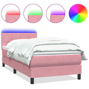 Letto singolo | Letto per adulti | Letto a Molle con Materasso e LED Rosa 80x220 cm Velluto