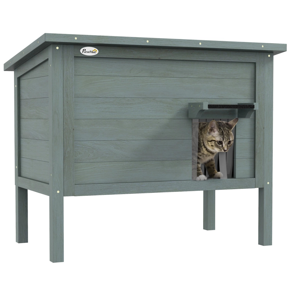 Cuccia per gatti rialzata da esterno in legno con tetto apribile isolata ¨C Xylo ¨C 85x50x68,5 cm grigio scuro e nero
