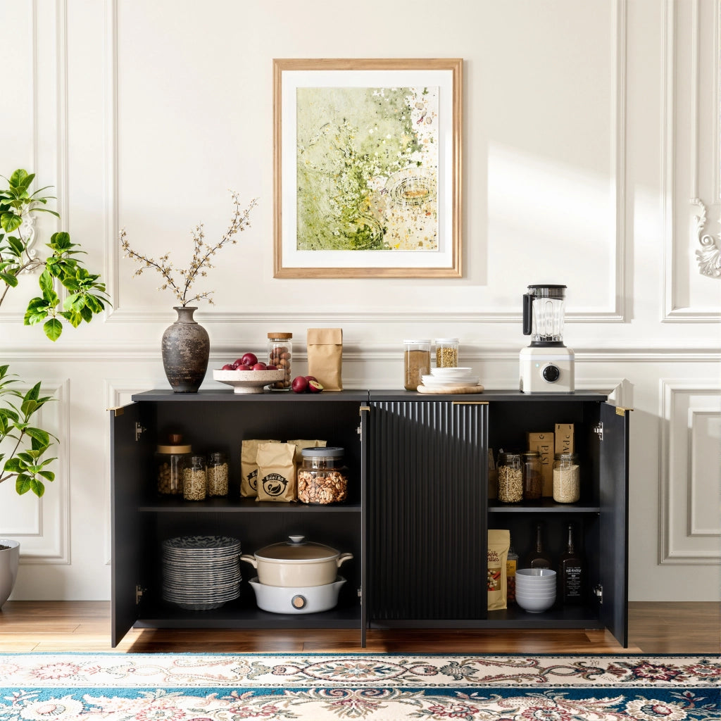 Credenza a 2 ante con ripiani e vano aperto; per soggiorno; in MDF; 80×40×80 cm; nera