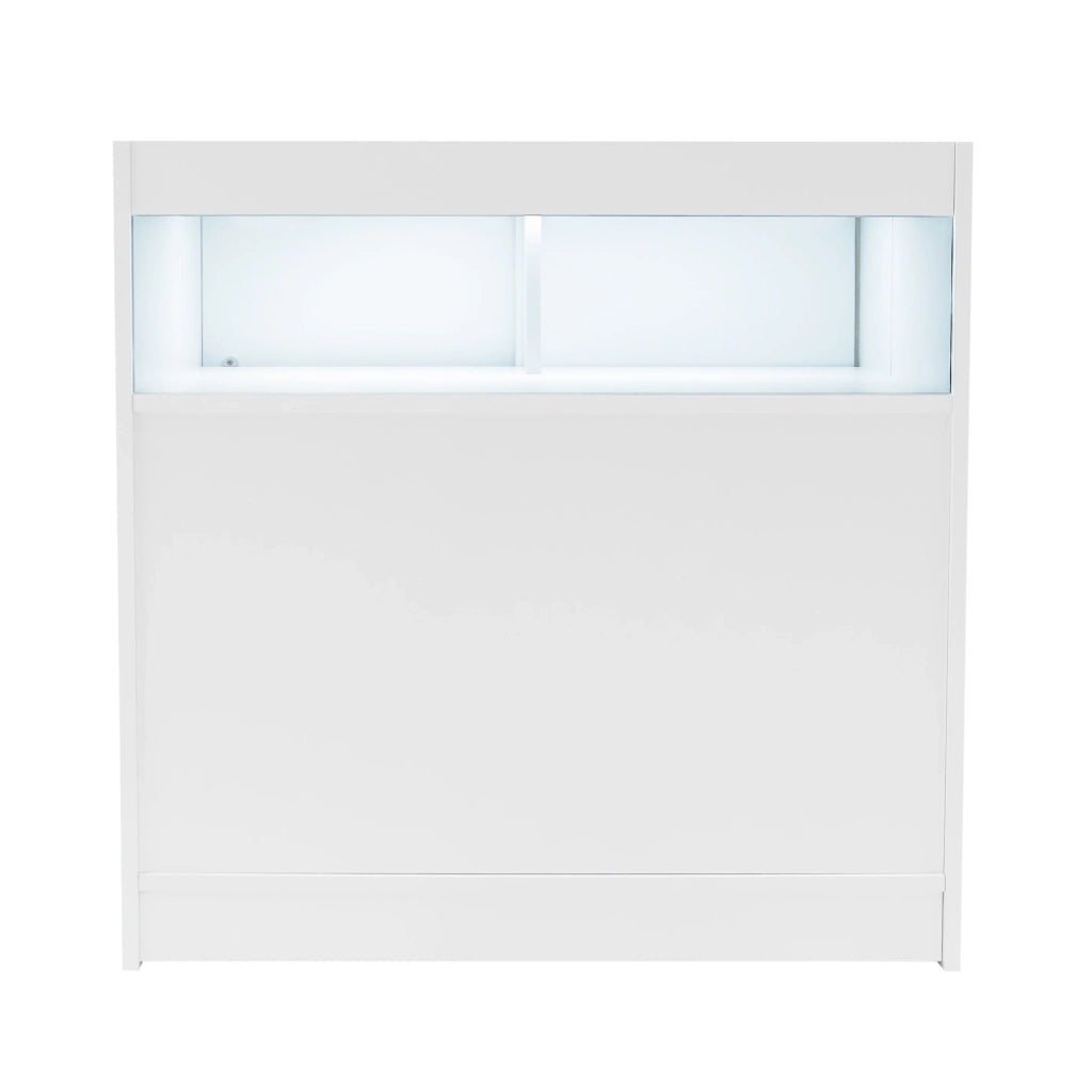 Bancone LED Bianco B900 con Vetrina, Ante Scorrevoli e Ripiani – Bloccabile