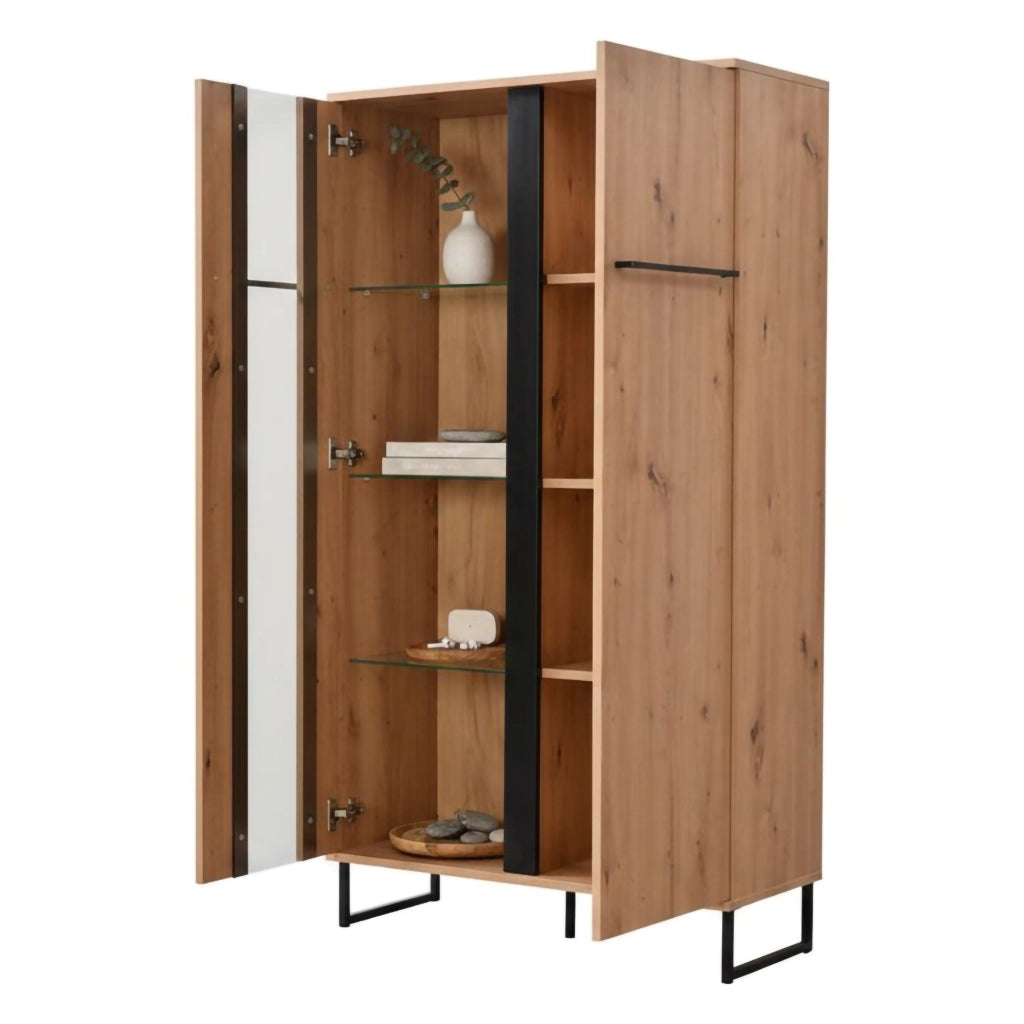 Mobile Espositore Mentana, Vetrina 6 Ripiani, 84.5x35x153.5h cm Marrone Rovere Nodi
